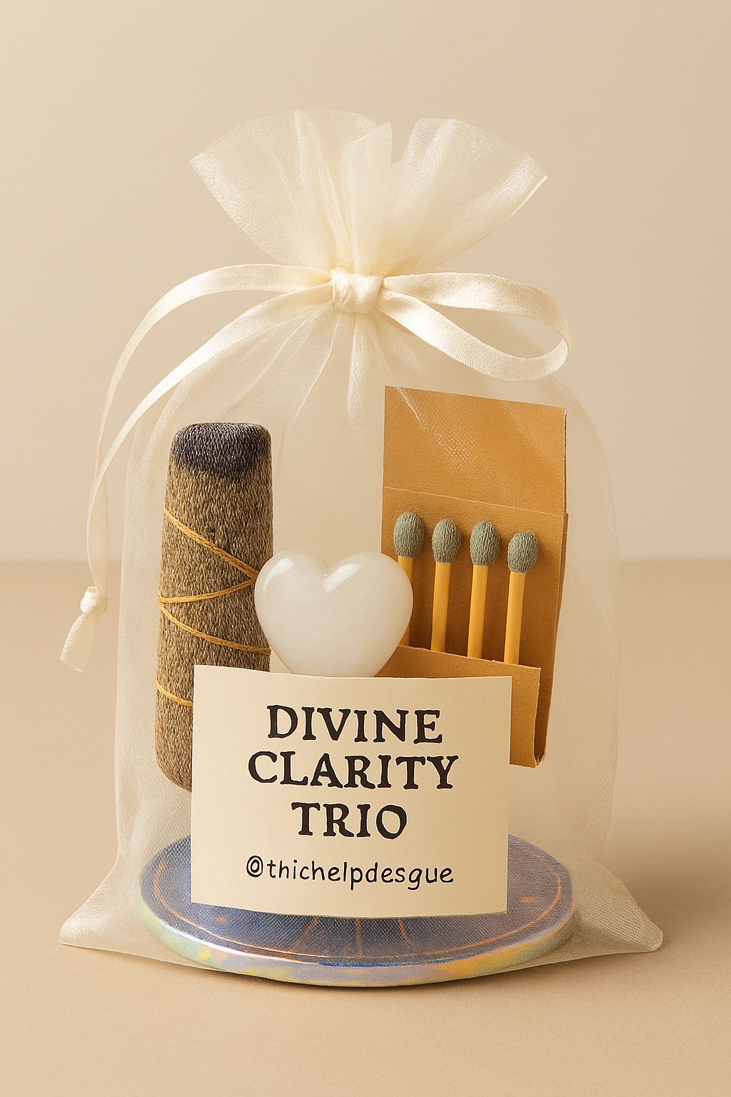 Divine Clarity Trio – Blue Sage & Eucalyptus Wand, Clear Quartz & Matches